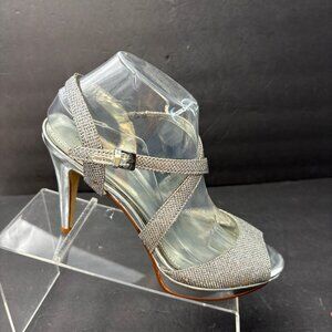 Style & Co High Heels Women’s 9M Karyn Silver Glitter Strappy Platform Stilettos